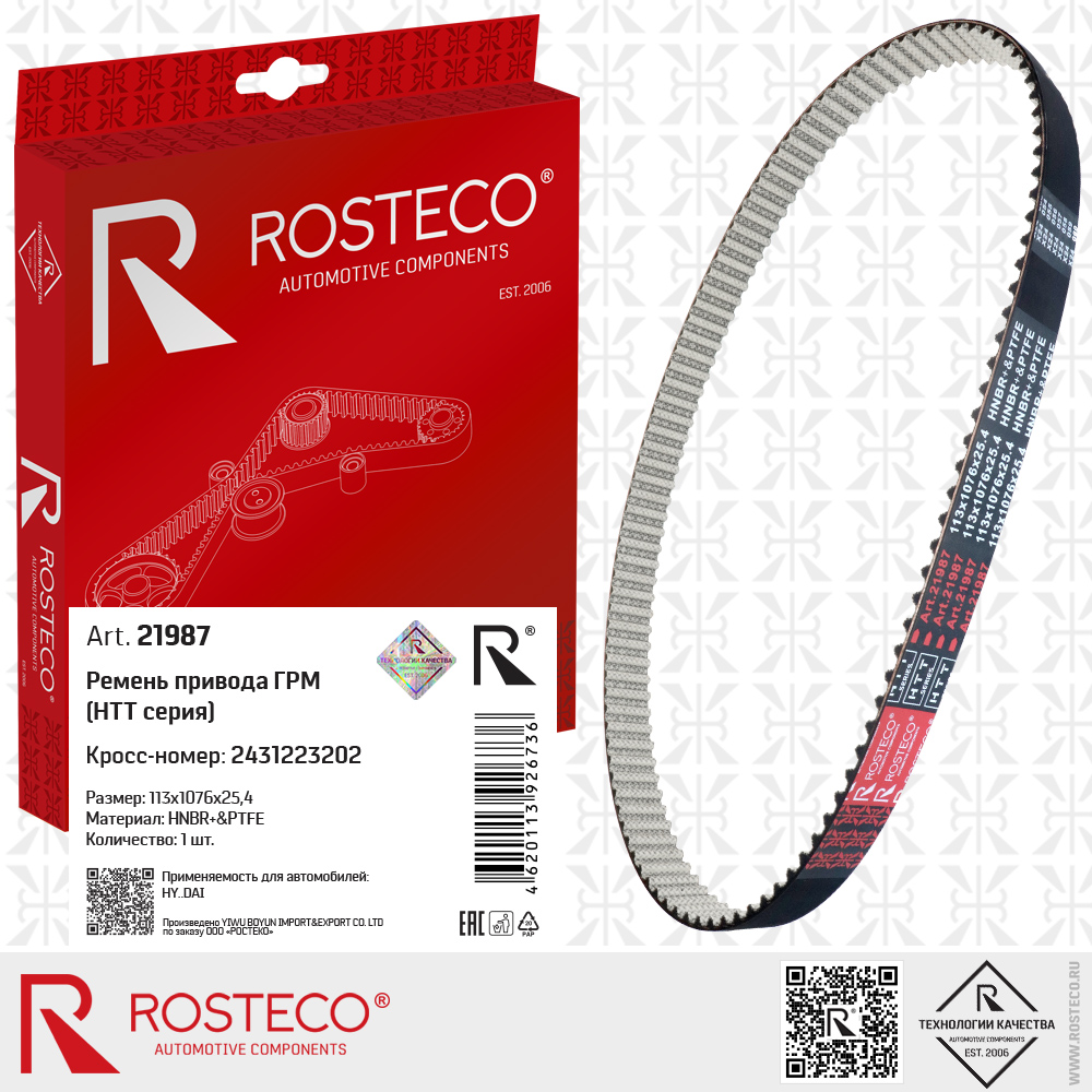 Ремень привода ГРМ 2431223202 для а/м HYUNDAI (HNBR+PTFE, 113x1076x25,4) HTT серия, ROSTECO